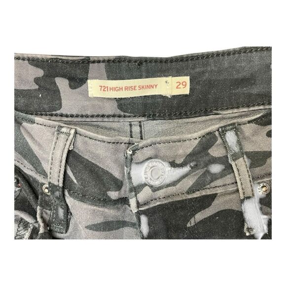 Levi’s 721 Black Camo Jeans High Rise Skinny Ankle Sz 29 Inseam 26 EUC Grunge - Picture 3 of 7